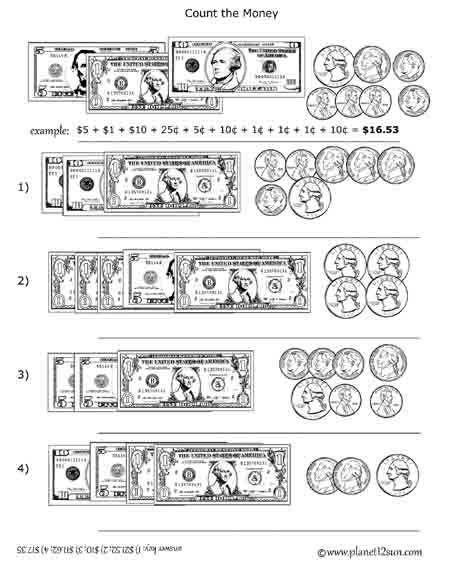 bills coins counting money free printable worksheet 3rd 4th grade