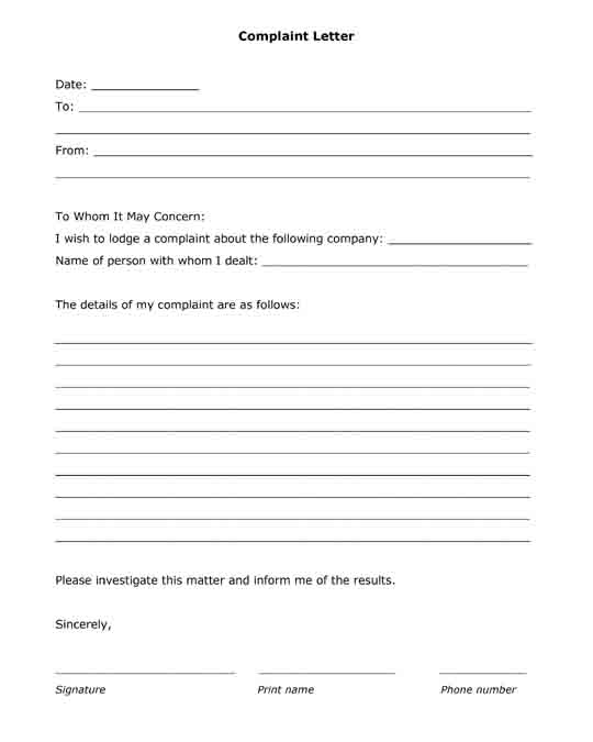 free printable complaint form