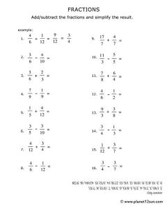 Add/Subtract the Fractions - 5th Grade - genius777.com PRINTABLES